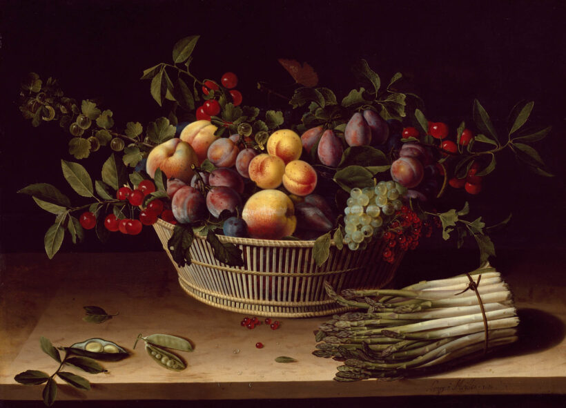 Louise Moillon's painting, Still Life with a Basket of Fruit and a Bunch of Asparagus