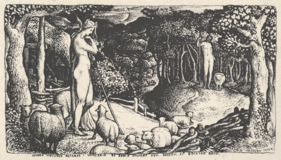 Edward Calvert's block art print of Ideal Pastoral Life.