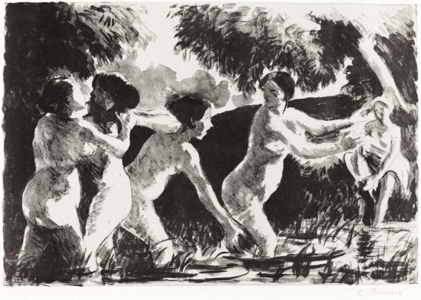 Camille Pissarro's painting Bathers Wrestling (Baigneuses luttants)