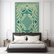 Jitterbug's wallpaper mural of Alice Cordelia Morse's Book Cover Design hanging in a bedroom.