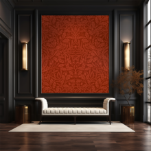 Jitterbug’s wallpaper mural of William Morris design of Acorns and oak Leaves hangs in a black room.