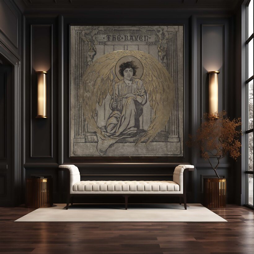 Jitterbug’s wallpaper mural of Gustave Doré’s illustration for the 1884 book cover of The Raven.