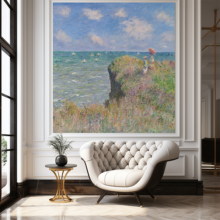 Jitterbug’s mural of Cliff Walk at Pourville by Claude Monet is hanging on the wall of a sitting area.