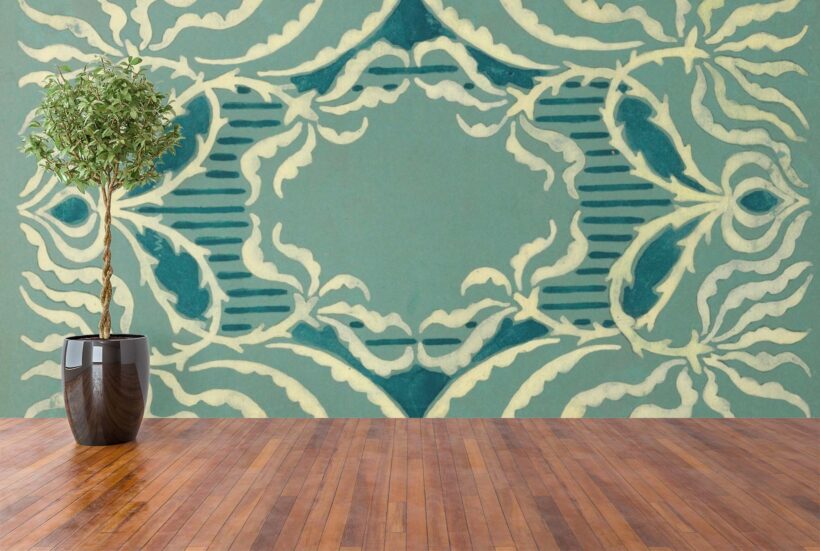 Jitterbug's wallpaper mural of Alice Cordelia Morse's Book Cover Design hanging on a wall.