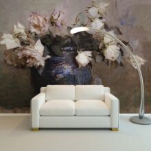 Jitterbug's wallpaper mural of Abbot Handerson Thayer's painting, Roses, hangs on the wall.