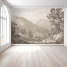 JItterbug's wallpaper mural of the black and white version of Landscape by M. Thornicraft