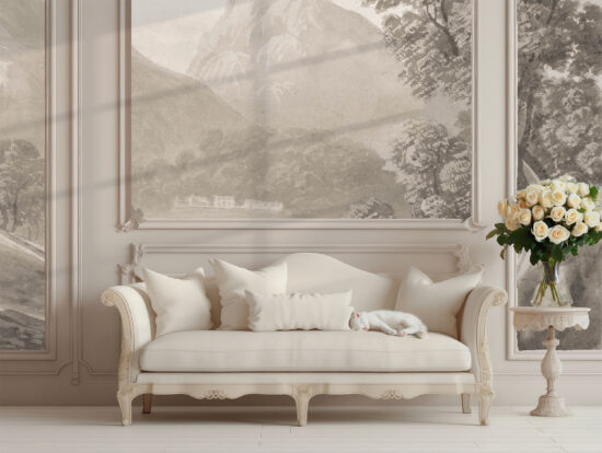 JItterbug's wallpaper mural of the black and white version of Landscape by M. Thornicraft