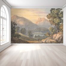 A Jitterbug wallpaper mural of Landscape by M. Thornicraft hangs on a wall