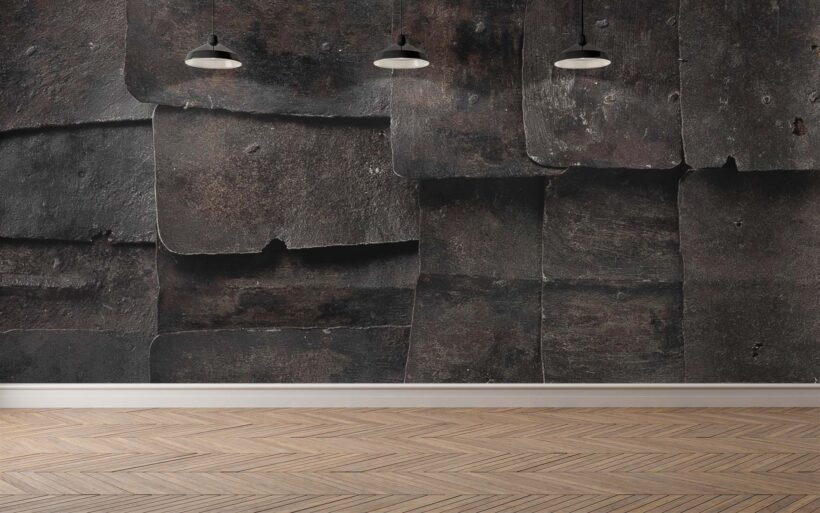 Jitterbug wallpaper mural of Medieval Armor, 15th c. Breastplate hangs on the wall