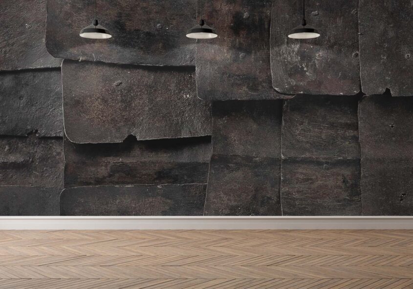 Jitterbug wallpaper mural of Medieval Armor, 15th c. Breastplate hangs on the wall