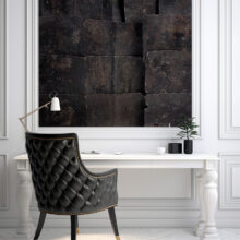 Jitterbug wallpaper mural of Medieval Armor, 15th c. Breastplate hangs on the wall