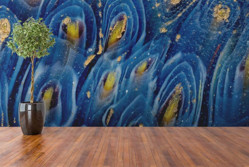 Jitterbug wallpaper mural of 1st c. BCE Mosaic Roman Glass hangs on a wall.