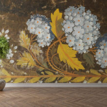 Jitterbug’s wallpaper mural Laurel Strm by an unknown artist hangs on the wall.