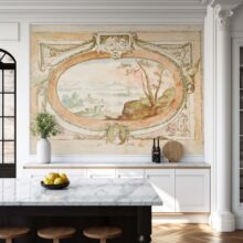 A Jitterbug wallpaper mural of Design for an overdoor by an unknown artist hangs on a wall