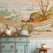 A Jitterbug wallpaper mural of Design for an overdoor by an unknown artist hangs on a Wall