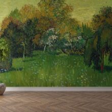 Jitterbug’s wall paper mural of Vincent van Gogh's painting, The Poet's Garden hangs on the wall.