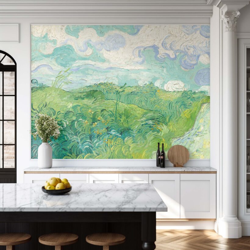 Jitterbug’s fine art wallpaper mural of Green Wheat Fields by Vincent Van Gogh