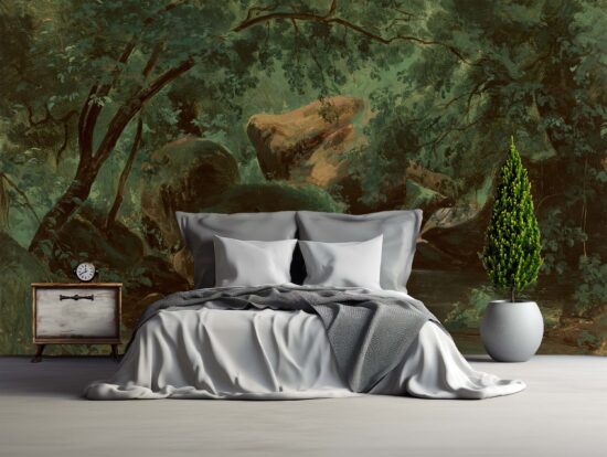 A Jitterbug wallpaper mural of Forest Interior with a Painter by André Giroux.